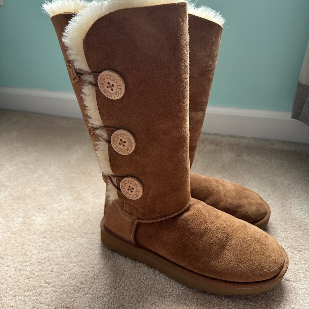UGG Women's Tan Sheepskin Boots with Button Accents